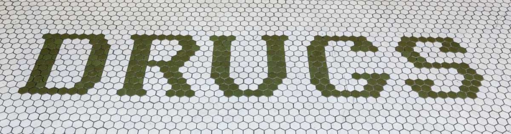 MT, Missoula Sign on floor of vintage drug store